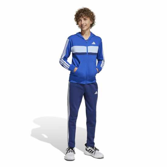 Adidas Tiberio Fleece Tracksuit Juniors Синьо/Сиво 