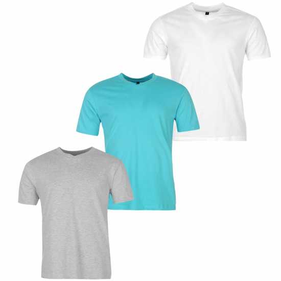 Donnay Мъжка Тениска Three Pack V Neck T Shirt Mens Wht/Aqua/GreyM Мъжко облекло за едри хора