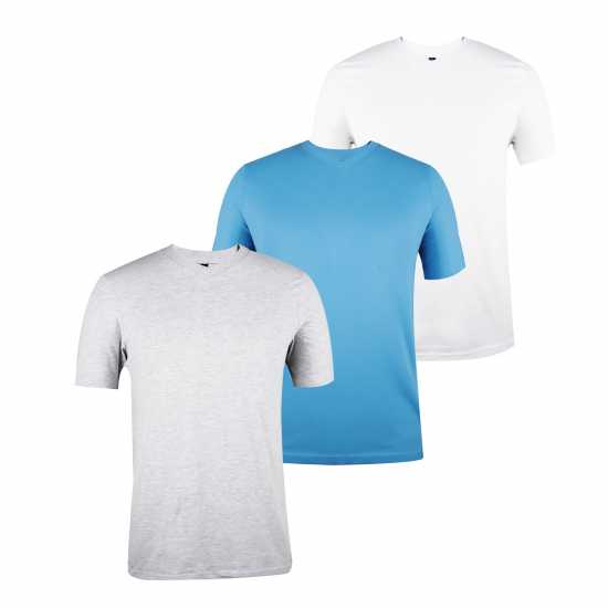 Donnay Мъжка Тениска Three Pack V Neck T Shirt Mens Бяло/Аква/Сиво Donnay Мъжка Тениска Three Pack V Neck T Shirt Mens Бяло/Аква/Сиво
