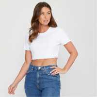 Be You Cropped Rib T-Shirt Бяло 