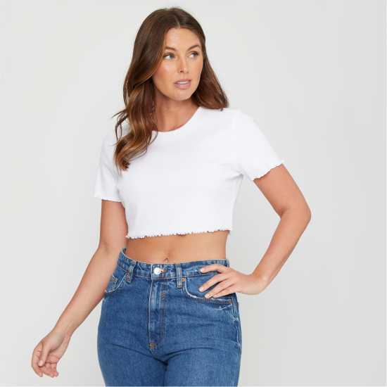 Be You Cropped Rib T-Shirt Бяло 