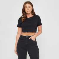 Be You Cropped Rib T-Shirt Черно 