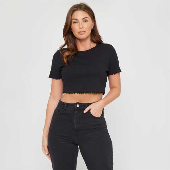 Be You Cropped Rib T-Shirt Черно 