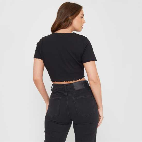 Be You Cropped Rib T-Shirt Черно 