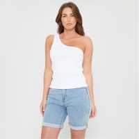 Be You One Shoulder Rib Tank Vest Бяло 