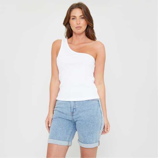 Be You One Shoulder Rib Tank Vest Бяло 