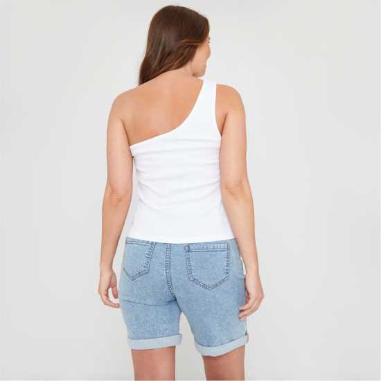 Be You One Shoulder Rib Tank Vest Бяло 