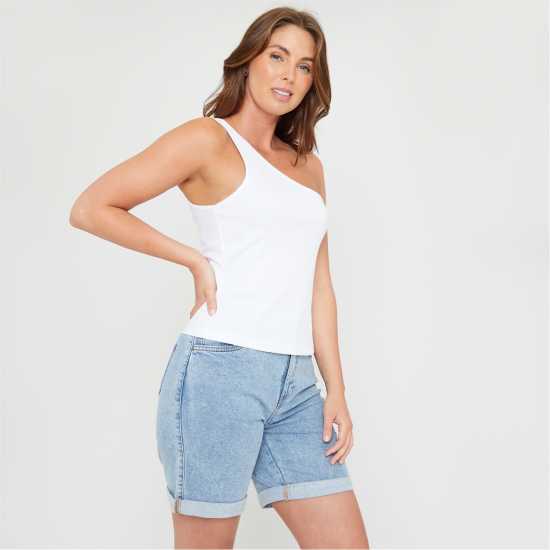 Be You One Shoulder Rib Tank Vest Бяло 