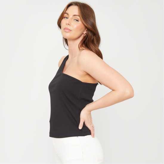 Be You One Shoulder Rib Tank Vest Черно Be You One Shoulder Rib Tank Vest Черно