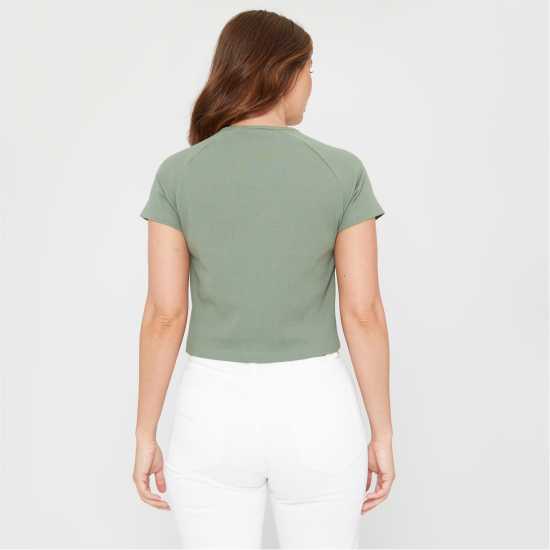 Be You Ruched Rib Top Womens Хаки Дамски тениски и фланелки