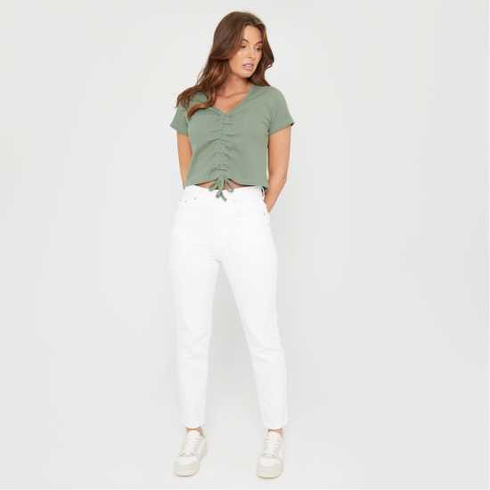 Be You Ruched Rib Top Womens Хаки Дамски тениски и фланелки