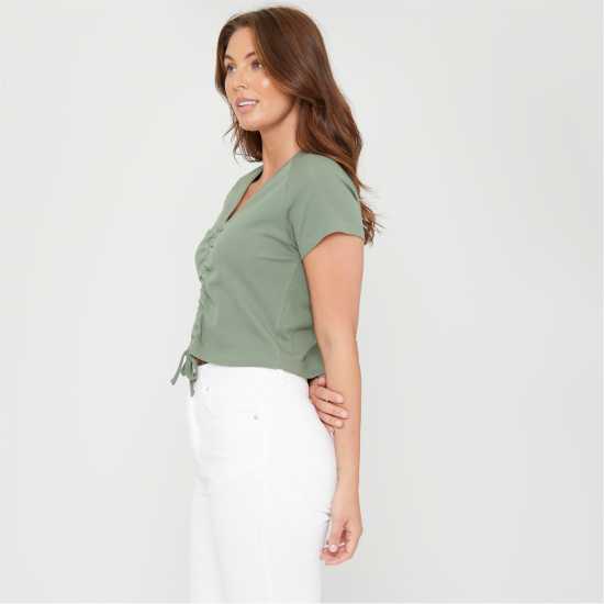 Be You Ruched Rib Top Womens Хаки Дамски тениски и фланелки