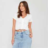Be You Ruched Rib Top Womens Крем Дамски тениски и фланелки
