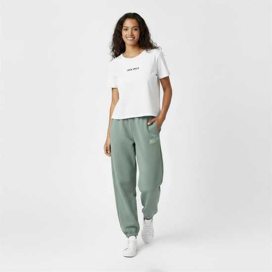 Jack Wills Women's Loose Embellished Logo Closed Hem Fleece Joggers Ледено зелено 