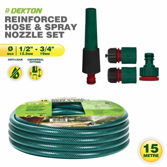 15M Reinforced Garden Hose And Spray Nozzle Set  