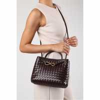 Wheres Woven Leather Tote Bag With Gold Detail Brown 