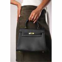 Wheres That From Handle Satchel Mini Tote Bag With Turn-Lock Черно 