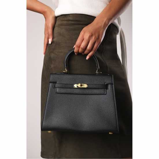 Wheres That From Handle Satchel Mini Tote Bag With Turn-Lock Черно Wheres That From Handle Satchel Mini Tote Bag With Turn-Lock Черно