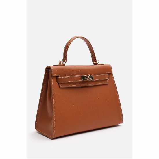 Wheres That From Handle Satchel Mini Tote Bag With Turn-Lock Brown 