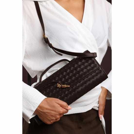 Wheres That From Style Woven Clutch Bag Brown 