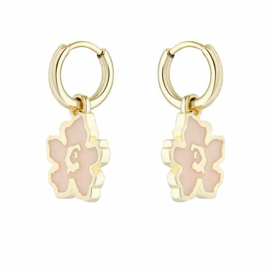 Ted Baker Larli Flower Enamel Huggie Earrings For Women Gold/Pink Бижутерия