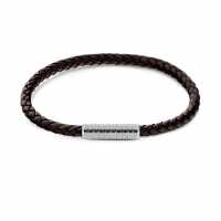 Calvin Klein Gents  Black Leather And Stainless Steel Single Wrap  Bracelet.