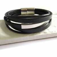 Black Leather Bar Bracelet 5997-Np-Mleabarb-3D  Бижутерия