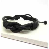 Mens Black Leather Knot Bracelet - Non P - 7174-Np  Бижутерия