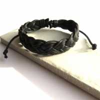Mens Black Pleated Leather Bracelet 6307-Np-Mpleab  Бижутерия