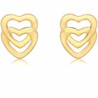 9Ct Gold Double Heart Studs  Бижутерия