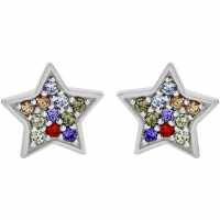 Silver Multi-Colour Cz Star Earrings  Бижутерия