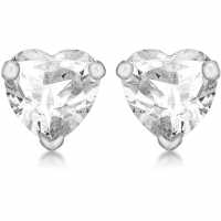 Silver Rhod Cz Heart Stud   Earrings  Бижутерия