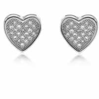 Silver Rho Cz Pave Heart Stud Earrings  Бижутерия