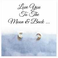 Stud Earrings On Love You Moon & Back Message 0401  Бижутерия