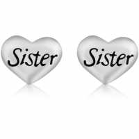 Silver 'sister' Heart Stud Earrings  Бижутерия
