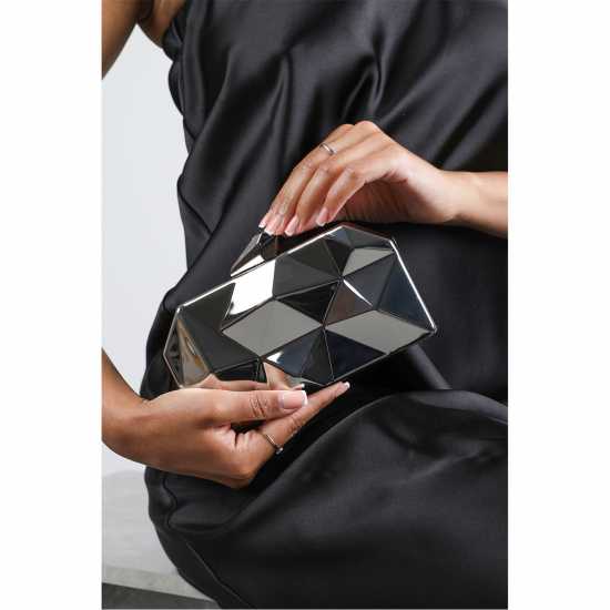 Wheres That From Geometric Clutch Bag With Snap Closure Сребърно 