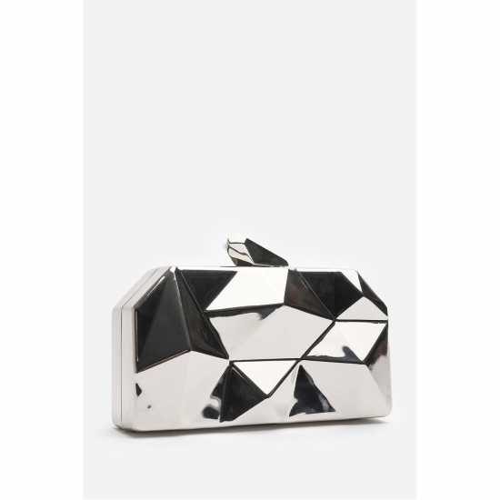 Wheres That From Geometric Clutch Bag With Snap Closure Сребърно 