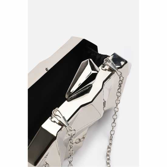 Wheres That From Geometric Clutch Bag With Snap Closure Сребърно 