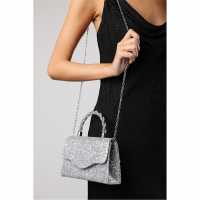 Evening Bag With Braided Top Handle Silver 