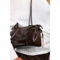 Чанта За Рамо Black Patent Handheld Shoulder Bag Dark Brown 