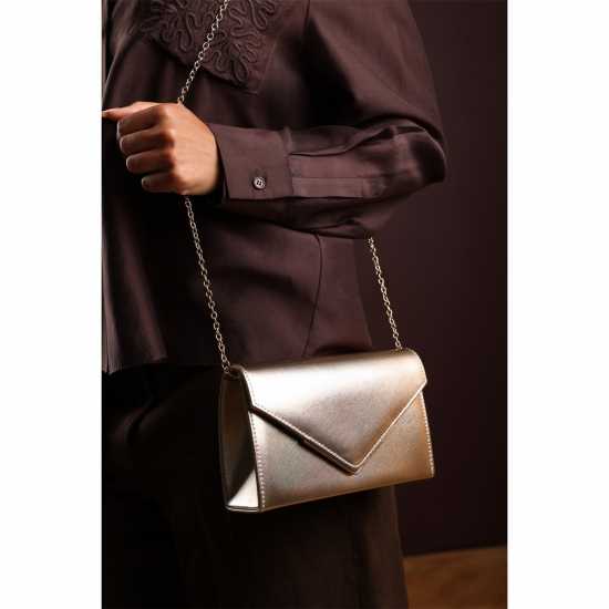 Wheres That From Metallic Clutch Bag With Flap Closure Злато 