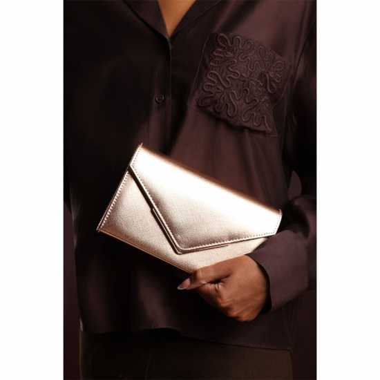 Wheres That From Metallic Clutch Bag With Flap Closure Злато 