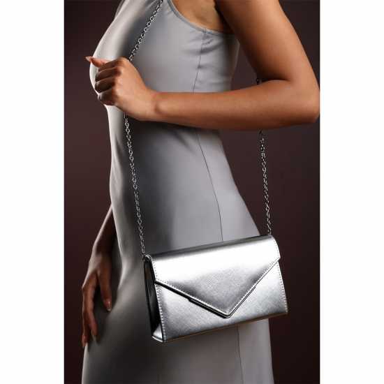Wheres That From Metallic Clutch Bag With Flap Closure Сребърно 