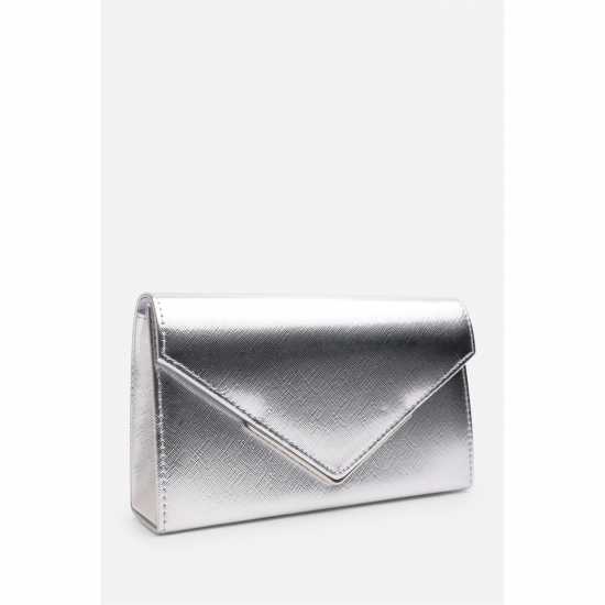 Wheres That From Metallic Clutch Bag With Flap Closure Сребърно 