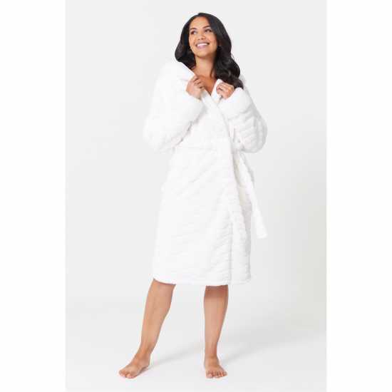 Luxury Faux Fur Hooded Robe Cream  Дамско облекло плюс размер