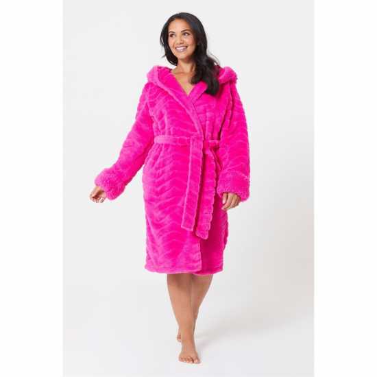 Luxury Faux Fur Hooded Robe Pink  Дамско облекло плюс размер