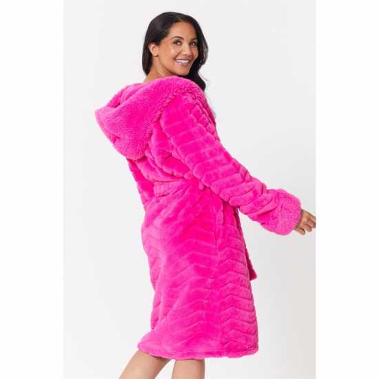 Luxury Faux Fur Hooded Robe Pink  Дамско облекло плюс размер