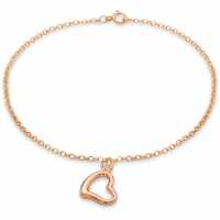 9Ct Rose Gold Heart Charm Round Belcher Chain Bracelet  Бижутерия