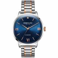 Kenneth Cole Two-Tone Metal Bracelet Watch With Blue Dial And Silver Case