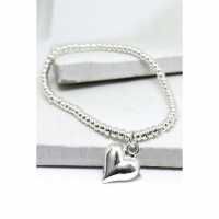 Silver Puff Heart Beaded Bracelet 5191-Np-Sb-Hrt